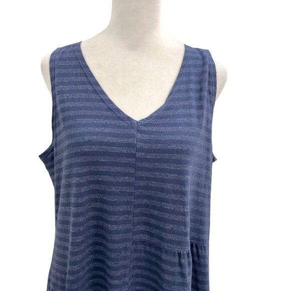 Cut Loose Linen Blend Stripe Sleeveless Dress Lagenlook Blue size Medium - Picture 2 of 8